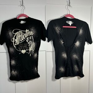 Small Affliction t shirt gold splatter spray paint